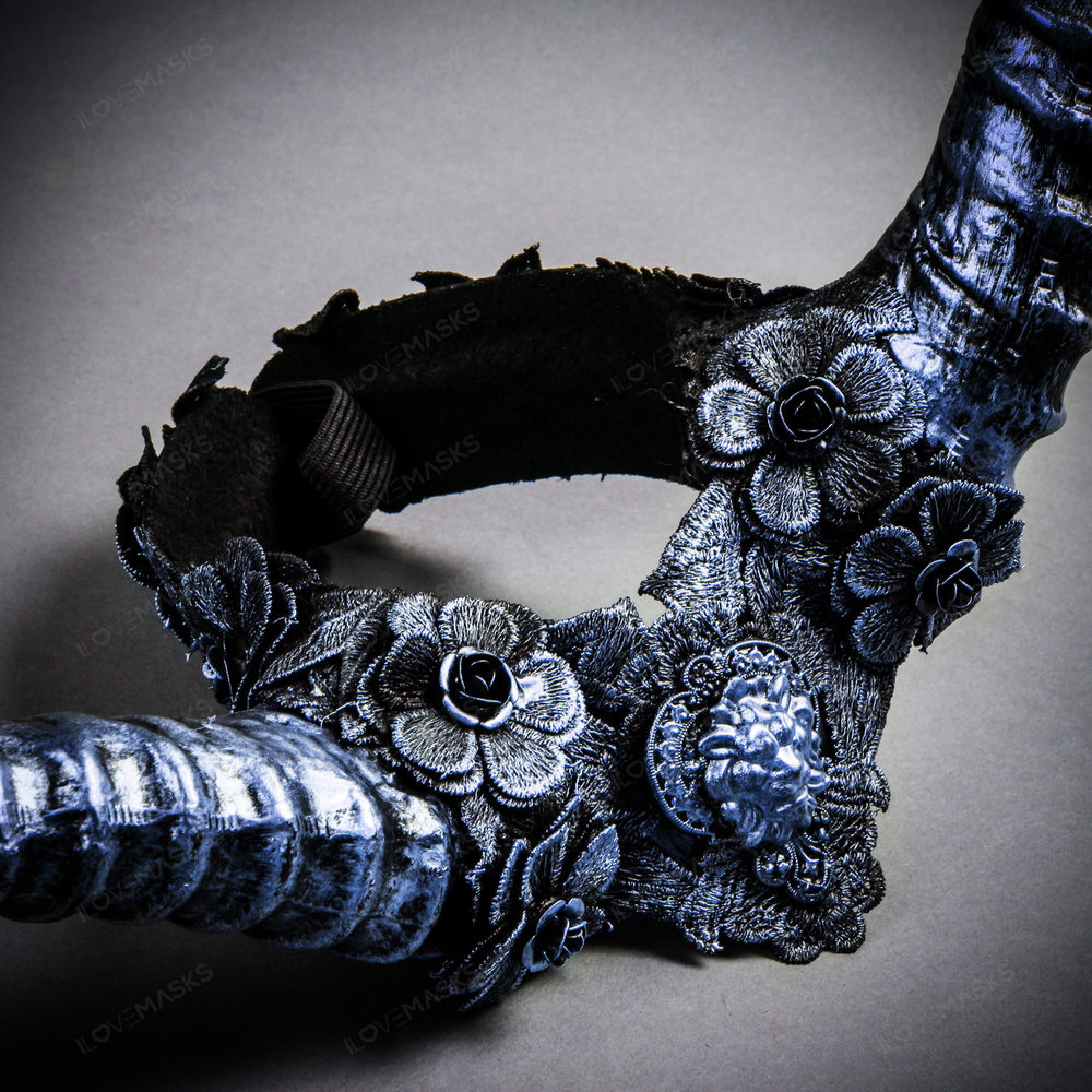 Gothic Demon Long Horn with Lace Head Piece - Black Blue - Picture 5 of 5